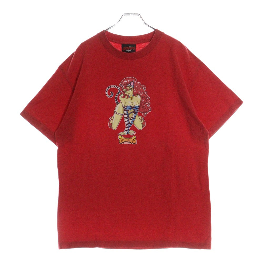 VINTAGE(ヴィンテージ) HOOK UPS フック アップス フロントプリント クルーネック半袖Tシャツ カットソー レッド