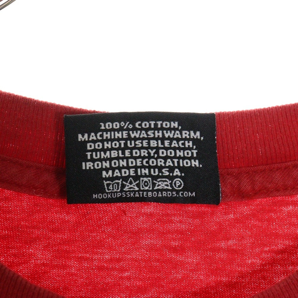 VINTAGE(ヴィンテージ) HOOK UPS フック アップス フロントプリント クルーネック半袖Tシャツ カットソー レッド