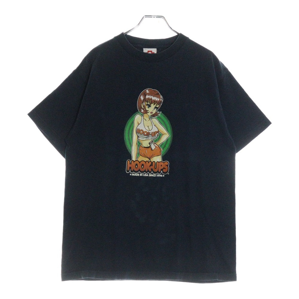 VINTAGE(ヴィンテージ) 90S VINTAGE HOOK UPS ヴィンテージ フック アップス フロントプリント クルーネック半袖Tシャツ カットソー ネイビー