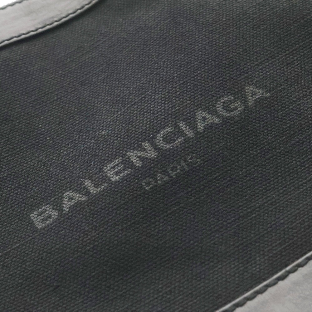 BALENCIAGA(バレンシアガ) レザー切替キャンバスネイビークリップ ロゴプリントクラッチバッグ ブラック 373834