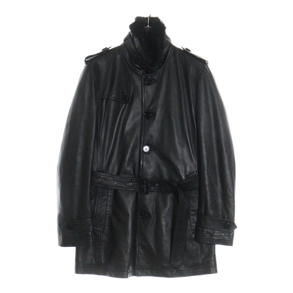 BURBERRY BLACK LABEL(バーバリー ブラックレーベル) ラビットファー襟 キルティングライニング ラムレザー トレンチコート ブラック BMP40-333-09