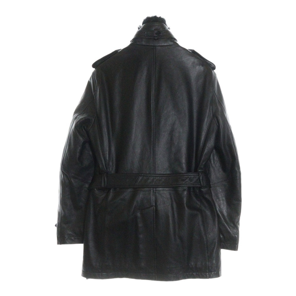 BURBERRY BLACK LABEL(バーバリー ブラックレーベル) ラビットファー襟 キルティングライニング ラムレザー トレンチコート ブラック BMP40-333-09