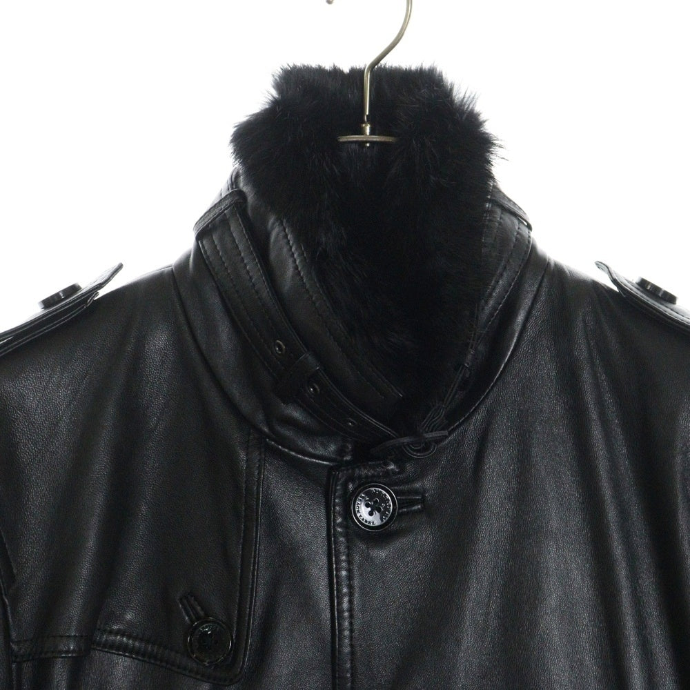 BURBERRY BLACK LABEL(バーバリー ブラックレーベル) ラビットファー襟 キルティングライニング ラムレザー トレンチコート ブラック BMP40-333-09