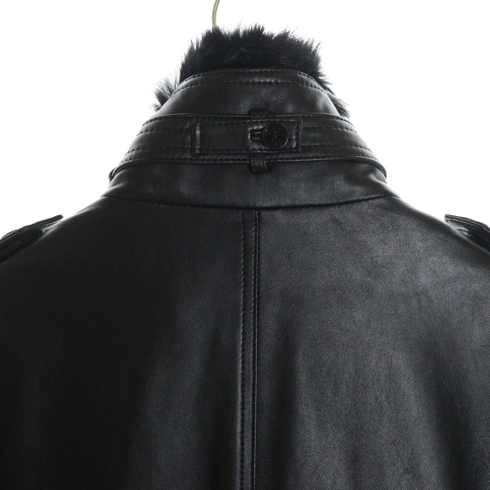 BURBERRY BLACK LABEL(バーバリー ブラックレーベル) ラビットファー襟 キルティングライニング ラムレザー トレンチコート ブラック BMP40-333-09