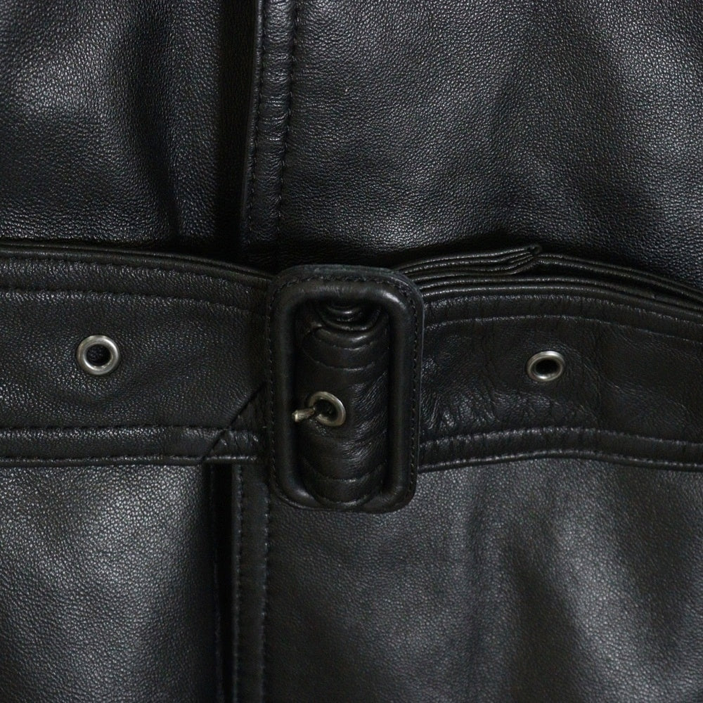 BURBERRY BLACK LABEL(バーバリー ブラックレーベル) ラビットファー襟 キルティングライニング ラムレザー トレンチコート ブラック BMP40-333-09