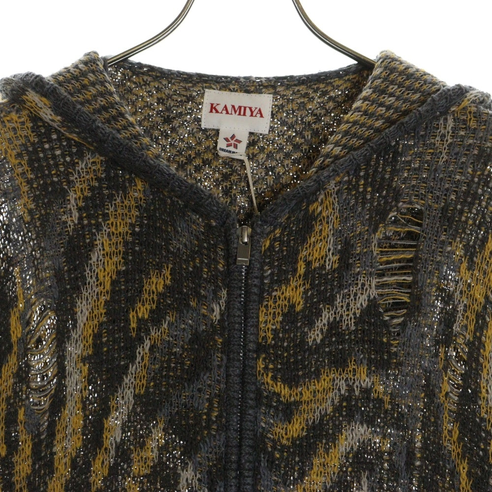 KAMIYA(カミヤ) 25SS CAMOUFLAGE ZIP KNIT HOODIE カモフラージュ ジップアップ フーデット ニット カーディガン セーター マルチ G14HD072-0