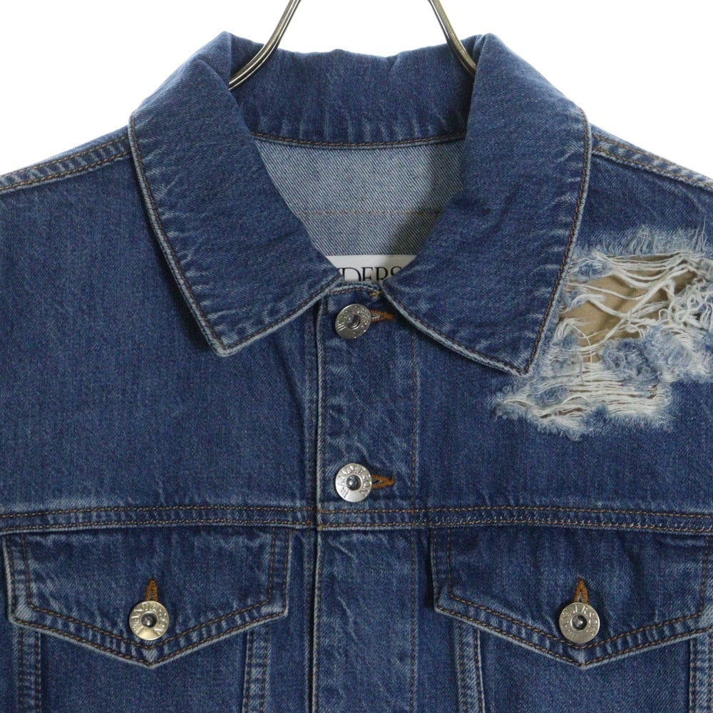 J.W.ANDERSON(ジェー ダブリュー アンダーソン) 23SS DISTRESSED COLLARED BUTTON-UP JACKET ディストレスト カラー ボタンアップ デニムジャケット インディゴ DJ0015PG1164