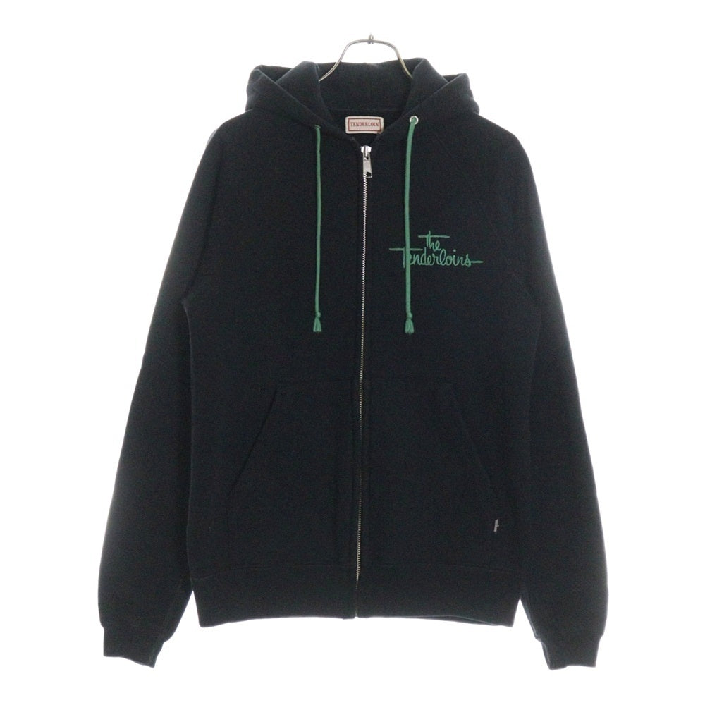 TENDERLOIN(テンダーロイン) 05AW T-ZIP UP PARKA チェーンステッチロゴ コットン スウェット ジップアップパーカー ブラック/グリーン