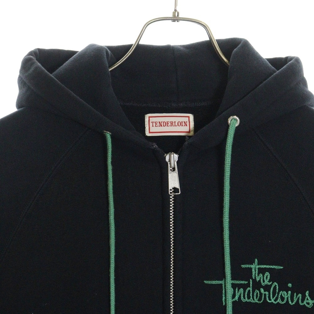 TENDERLOIN(テンダーロイン) 05AW T-ZIP UP PARKA チェーンステッチロゴ コットン スウェット ジップアップパーカー ブラック/グリーン