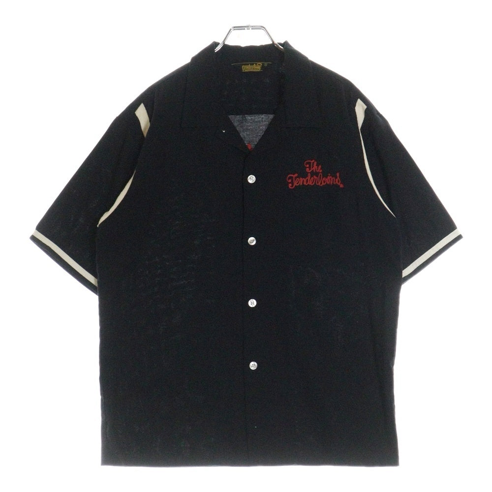 TENDERLOIN(テンダーロイン) T-BOWL SHT チェーンステッチロゴ コットンポリ 半袖 ボーリングシャツ ブラック/レッド