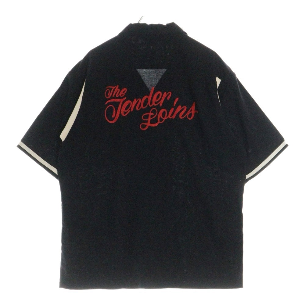 TENDERLOIN(テンダーロイン) T-BOWL SHT チェーンステッチロゴ コットンポリ 半袖 ボーリングシャツ ブラック/レッド