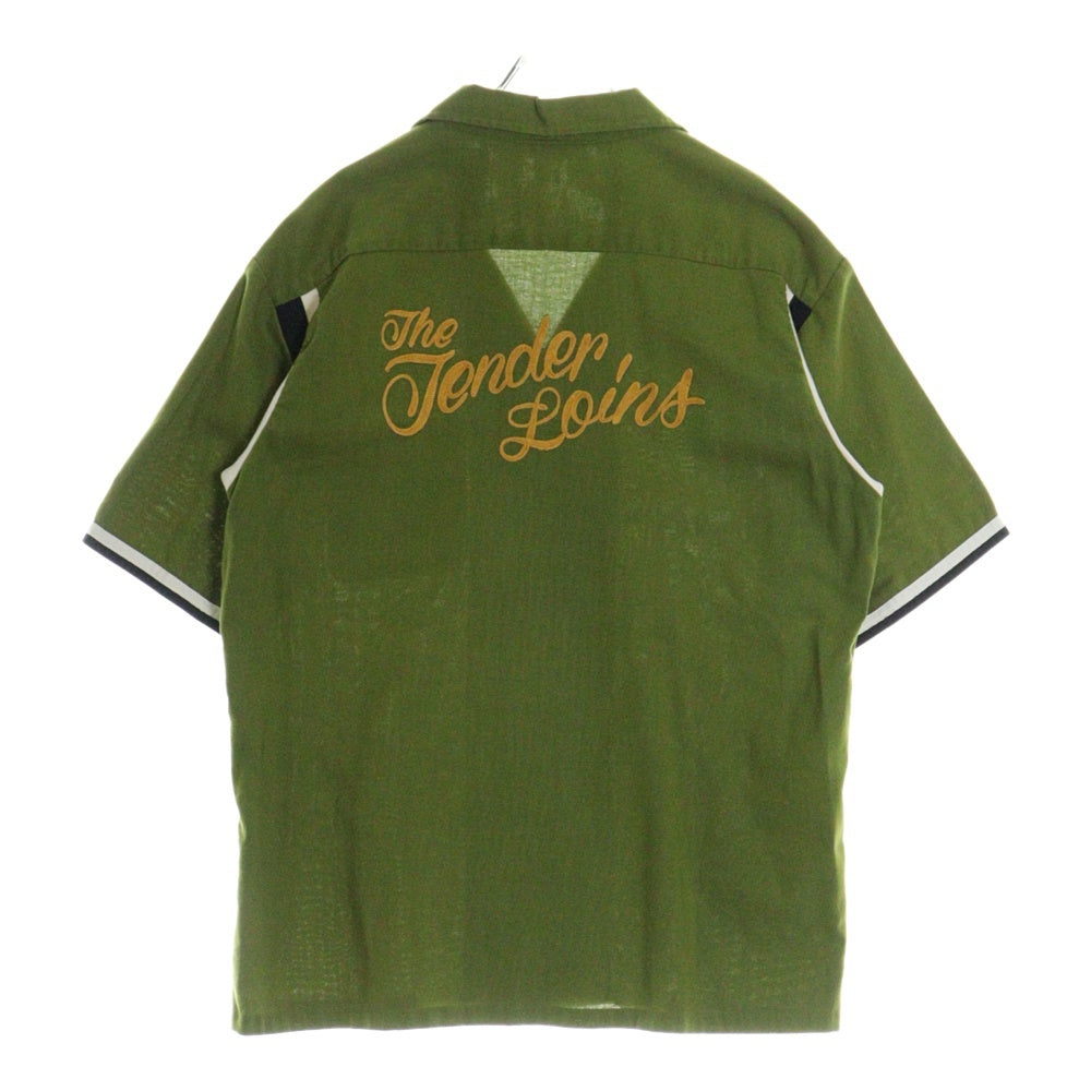 TENDERLOIN(テンダーロイン) T-BOWL SHT チェーンステッチロゴ コットンポリ 半袖 ボーリングシャツ グリーン/イエロー
