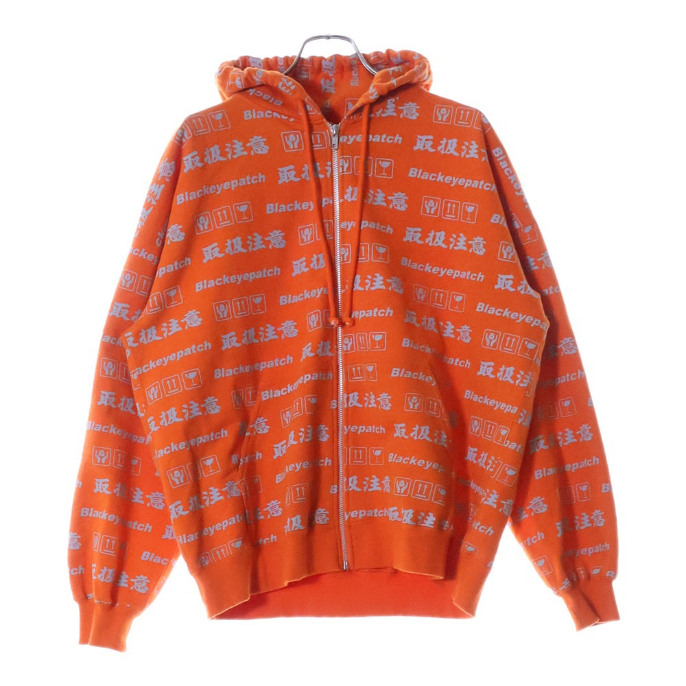 THE BLACK EYE PATCH(ブラックアイパッチ) HANDLE WITH CARE ZIP HOODIE ハンドル ウィズ ケア ジップアップスウェットパーカー フーディー オレンジ