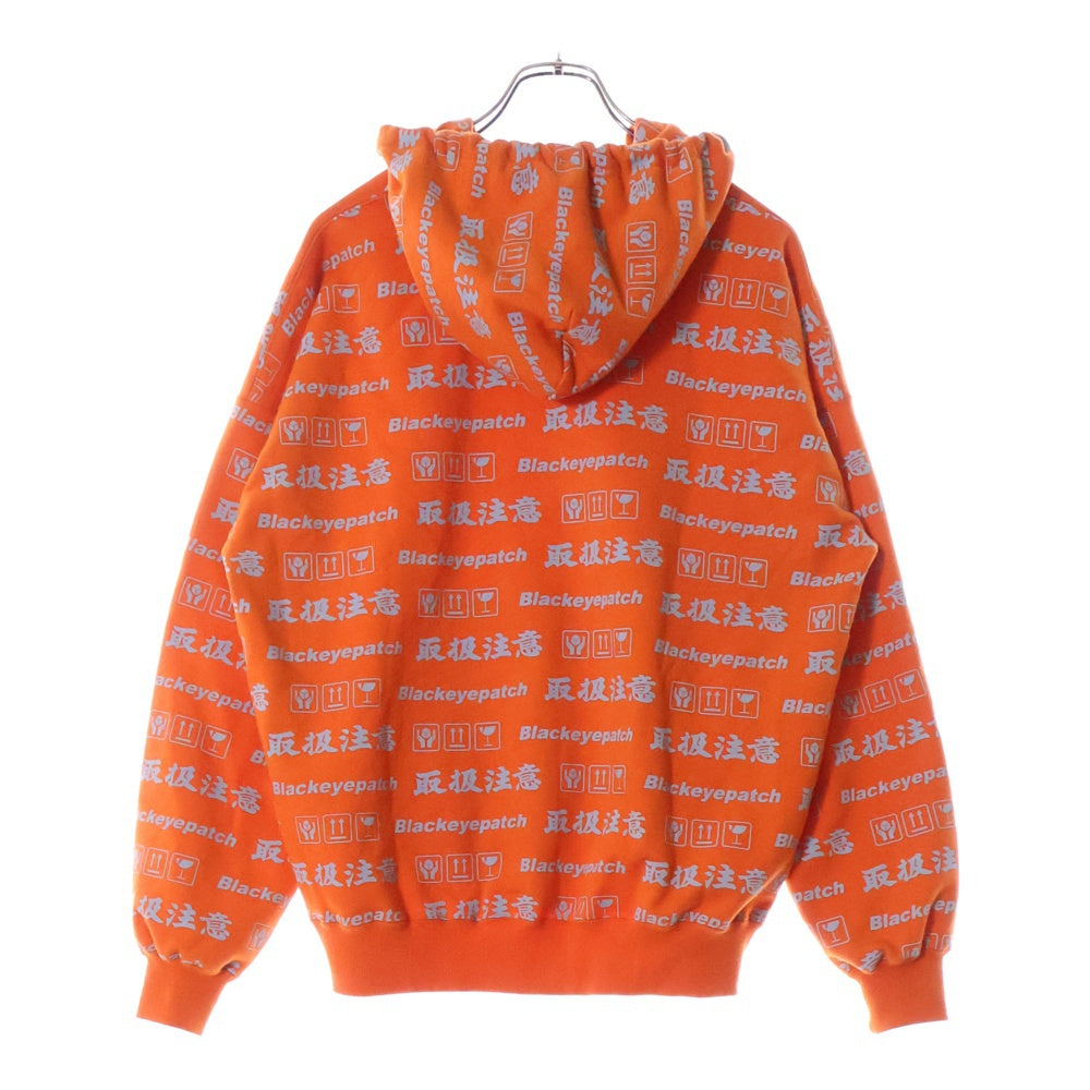 THE BLACK EYE PATCH(ブラックアイパッチ) HANDLE WITH CARE ZIP HOODIE ハンドル ウィズ ケア ジップアップスウェットパーカー フーディー オレンジ