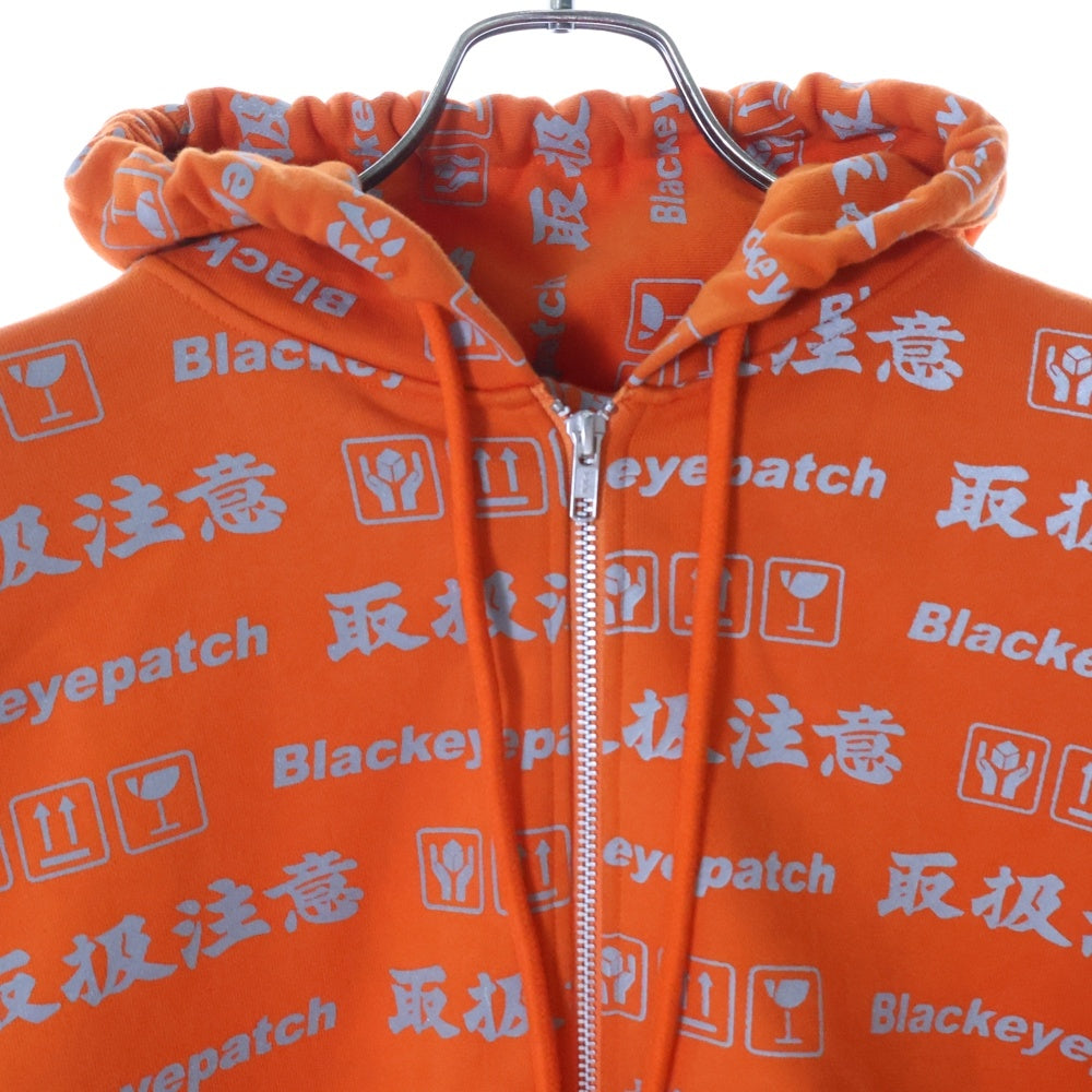 THE BLACK EYE PATCH(ブラックアイパッチ) HANDLE WITH CARE ZIP HOODIE ハンドル ウィズ ケア ジップアップスウェットパーカー フーディー オレンジ