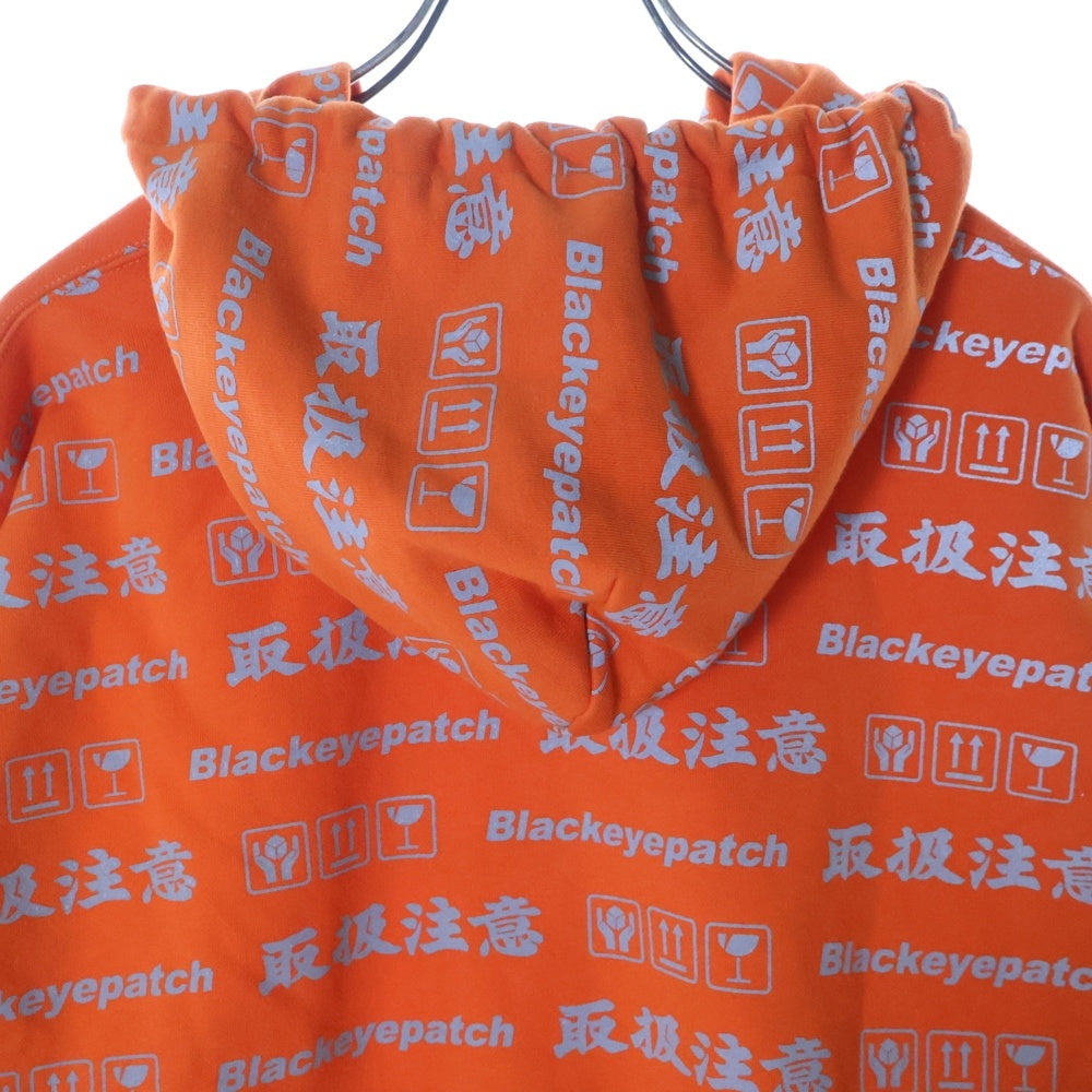 THE BLACK EYE PATCH(ブラックアイパッチ) HANDLE WITH CARE ZIP HOODIE ハンドル ウィズ ケア ジップアップスウェットパーカー フーディー オレンジ