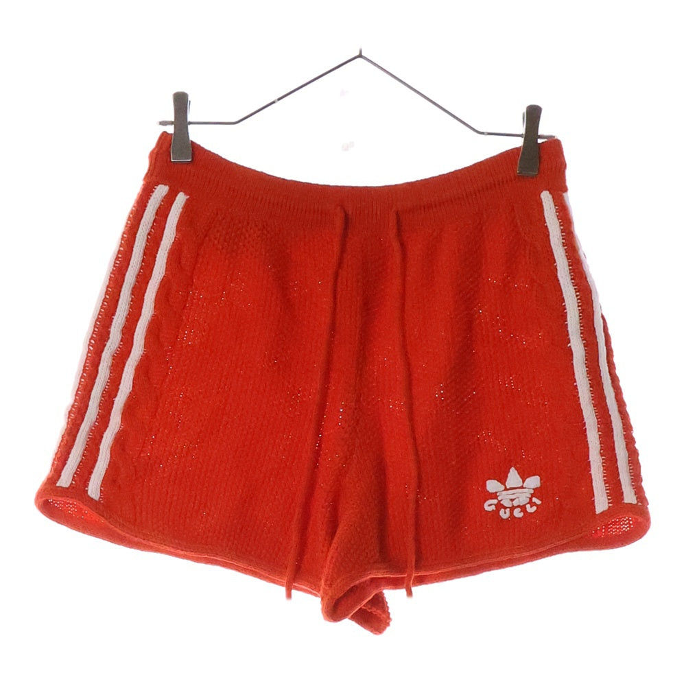 GUCCI(グッチ) 22SS×ADIDAS アディダス トレフォイル刺繍 スリーストライプス ニット ショート パンツ オレンジ 693835 XKCDJ