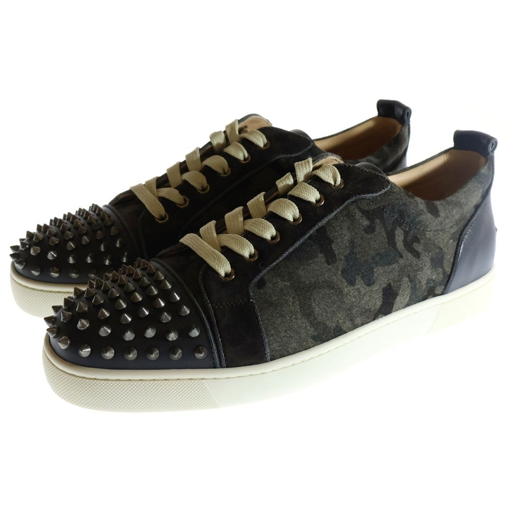 CHRISTIAN LOUBOUTIN(クリスチャンルブタン) LOUIS JUNIOR FLAT CALF SPIKES CAMO ルイスジュニア フラットカーフスパイクス カモ柄 スタッズ ローカットスニーカー v 3160936 カーキ/ブラック