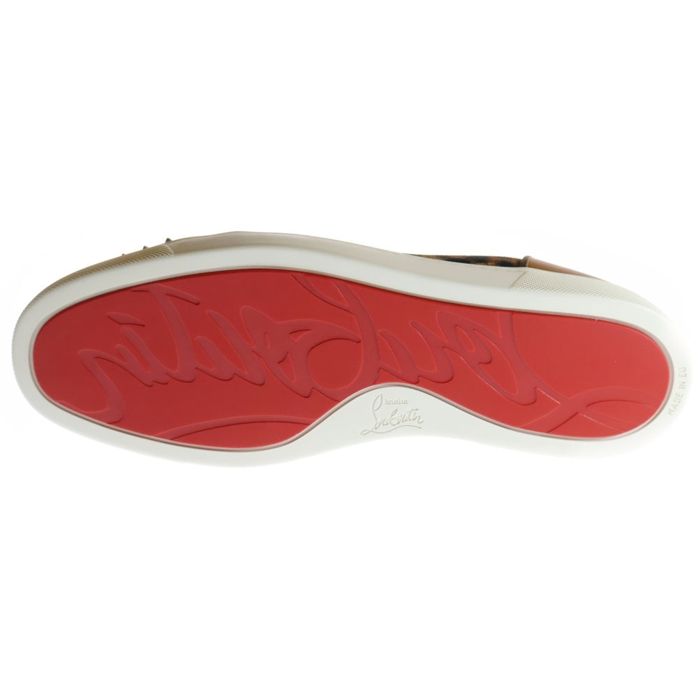 CHRISTIAN LOUBOUTIN(クリスチャンルブタン) LOUIS JUNIOR FLAT CALF SPIKES LEO ルイスジュニア フラットカーフスパイクス レオパード柄 スタッズ ローカットスニーカー ブラウン 3160061