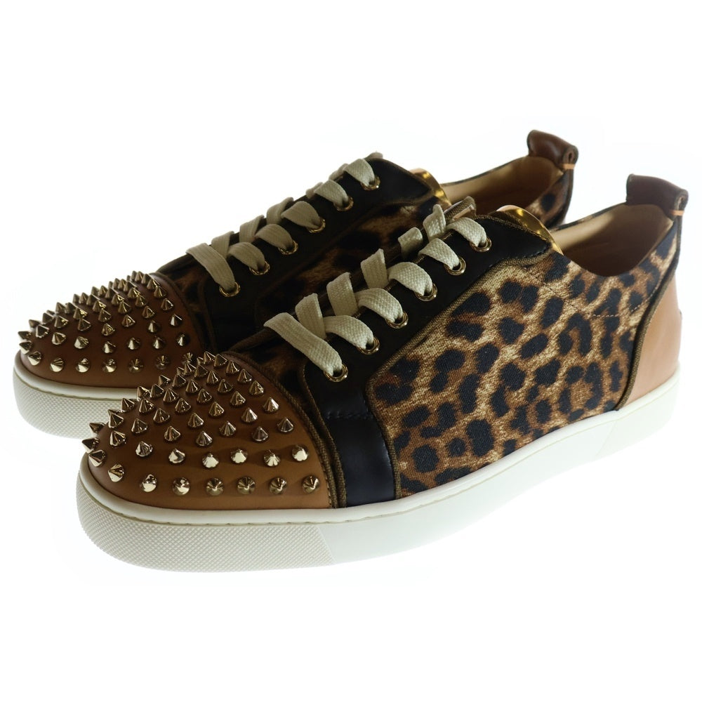 CHRISTIAN LOUBOUTIN(クリスチャンルブタン) LOUIS JUNIOR FLAT CALF SPIKES LEO ルイスジュニア フラットカーフスパイクス レオパード柄 スタッズ ローカットスニーカー ブラウン 3160061