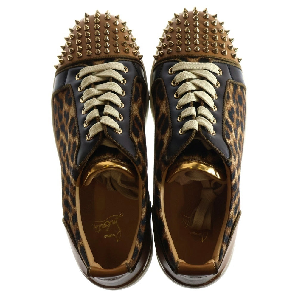 CHRISTIAN LOUBOUTIN(クリスチャンルブタン) LOUIS JUNIOR FLAT CALF SPIKES LEO ルイスジュニア フラットカーフスパイクス レオパード柄 スタッズ ローカットスニーカー ブラウン 3160061