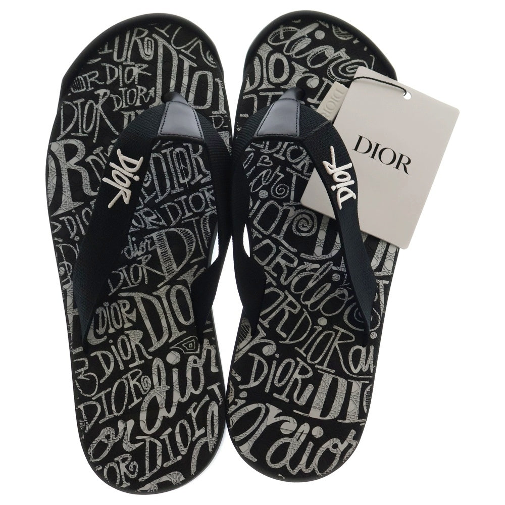 DIOR(ディオール) ×SHAWN STUSSY ショーンステューシー ロゴ総柄 ビーチ サンダル ブラック/ホワイト