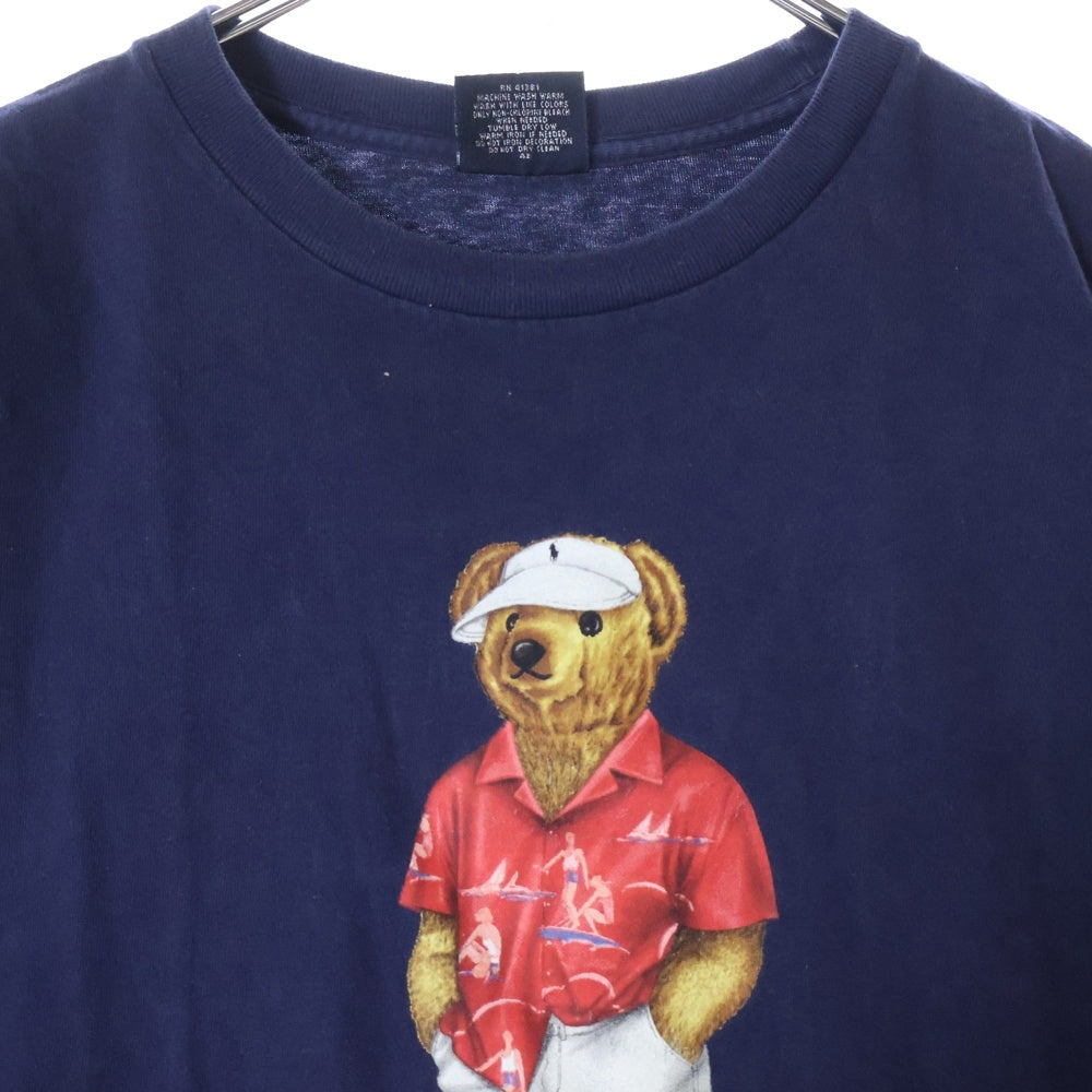 POLO RALPH LAUREN(ポロラルフローレン) 90S VINTAGE POLO BEAR ヴィンテージ ホンジュラス製 ポロベア フロントプリント クルーネック 半袖Tシャツ カットソー ネイビー