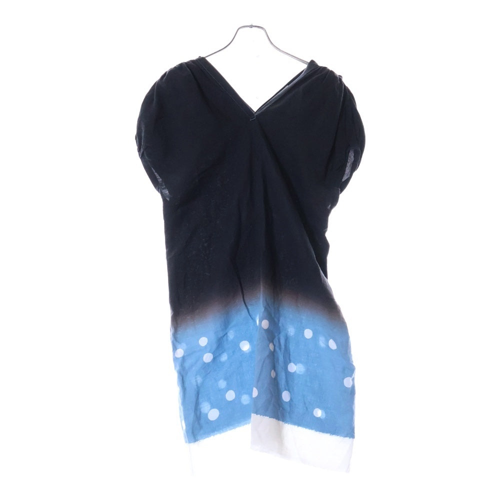 mina perhonen(ミナぺルホネン) グラデーション ドット ノースリーブ Vネックリネンワンピース レディース ダークグレー/ブルー Ms3436