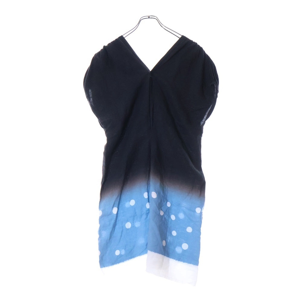 mina perhonen(ミナぺルホネン) グラデーション ドット ノースリーブ Vネックリネンワンピース レディース ダークグレー/ブルー Ms3436