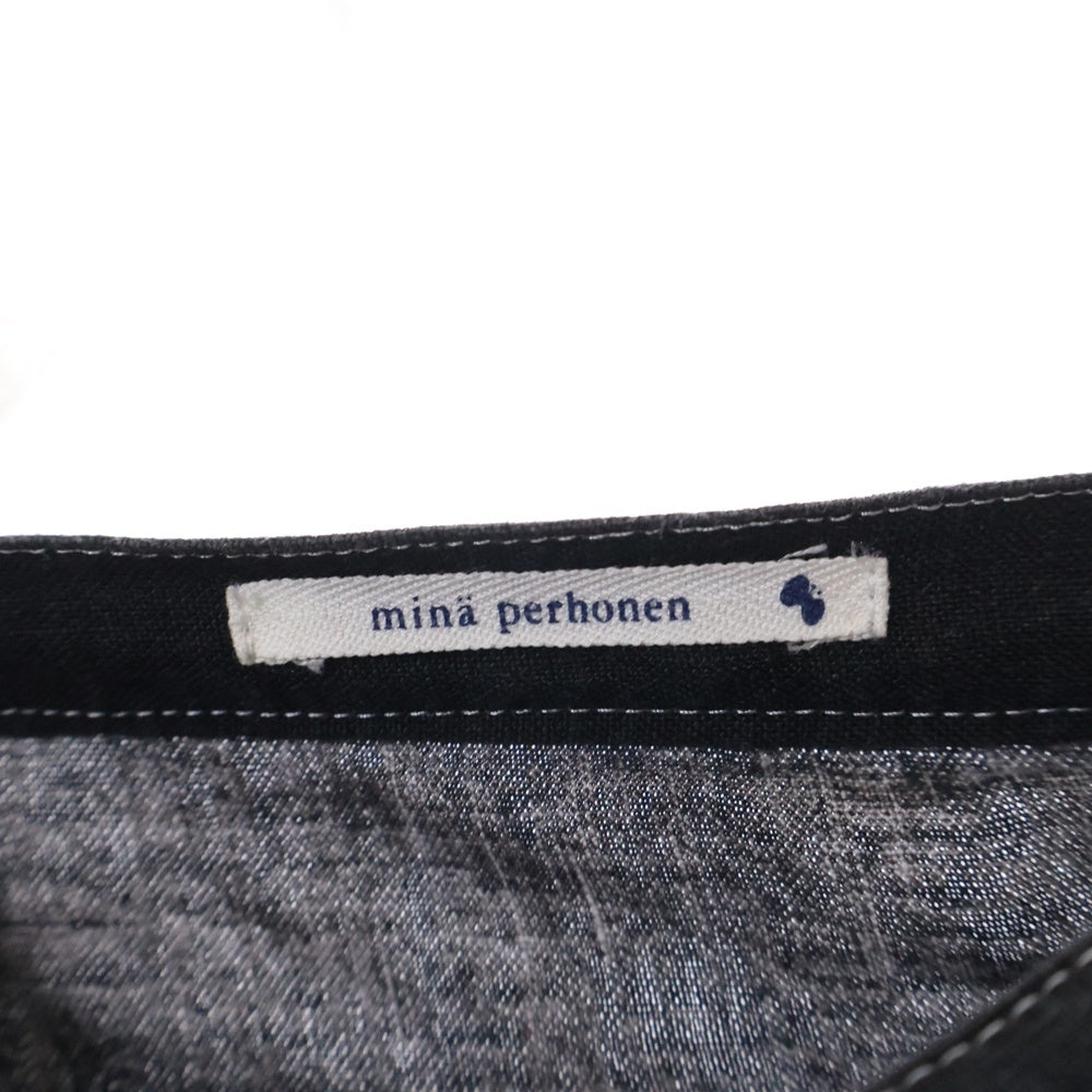 mina perhonen(ミナぺルホネン) グラデーション ドット ノースリーブ Vネックリネンワンピース レディース ダークグレー/ブルー Ms3436