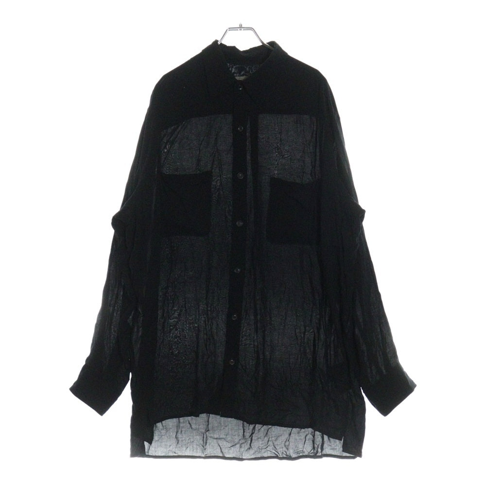 Yohji Yamamoto POUR HOMME(ヨウジヤマモト プールオム) 20SS レーヨン シアー ロング 長袖シャツ ブラック HN-B09-201