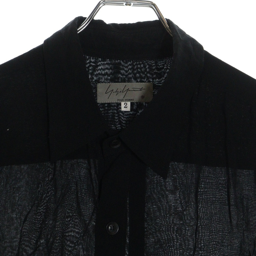 Yohji Yamamoto POUR HOMME(ヨウジヤマモト プールオム) 20SS レーヨン シアー ロング 長袖シャツ ブラック HN-B09-201