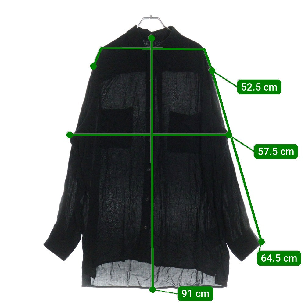 Yohji Yamamoto POUR HOMME(ヨウジヤマモト プールオム) 20SS レーヨン シアー ロング 長袖シャツ ブラック HN-B09-201