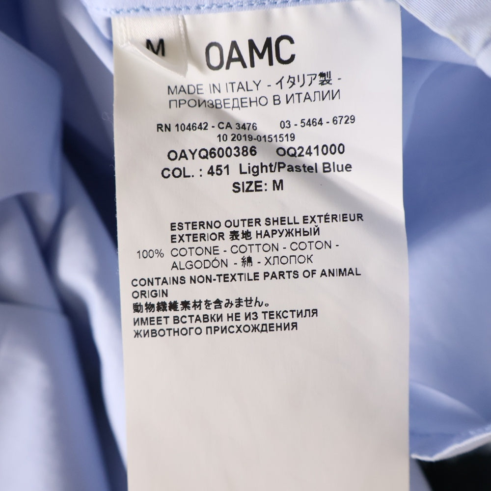 OAMC(オーエーエムシー) 20SS ロゴパッチ付き バックプリント オープンカラーシャツ ブルー OAYQ600386