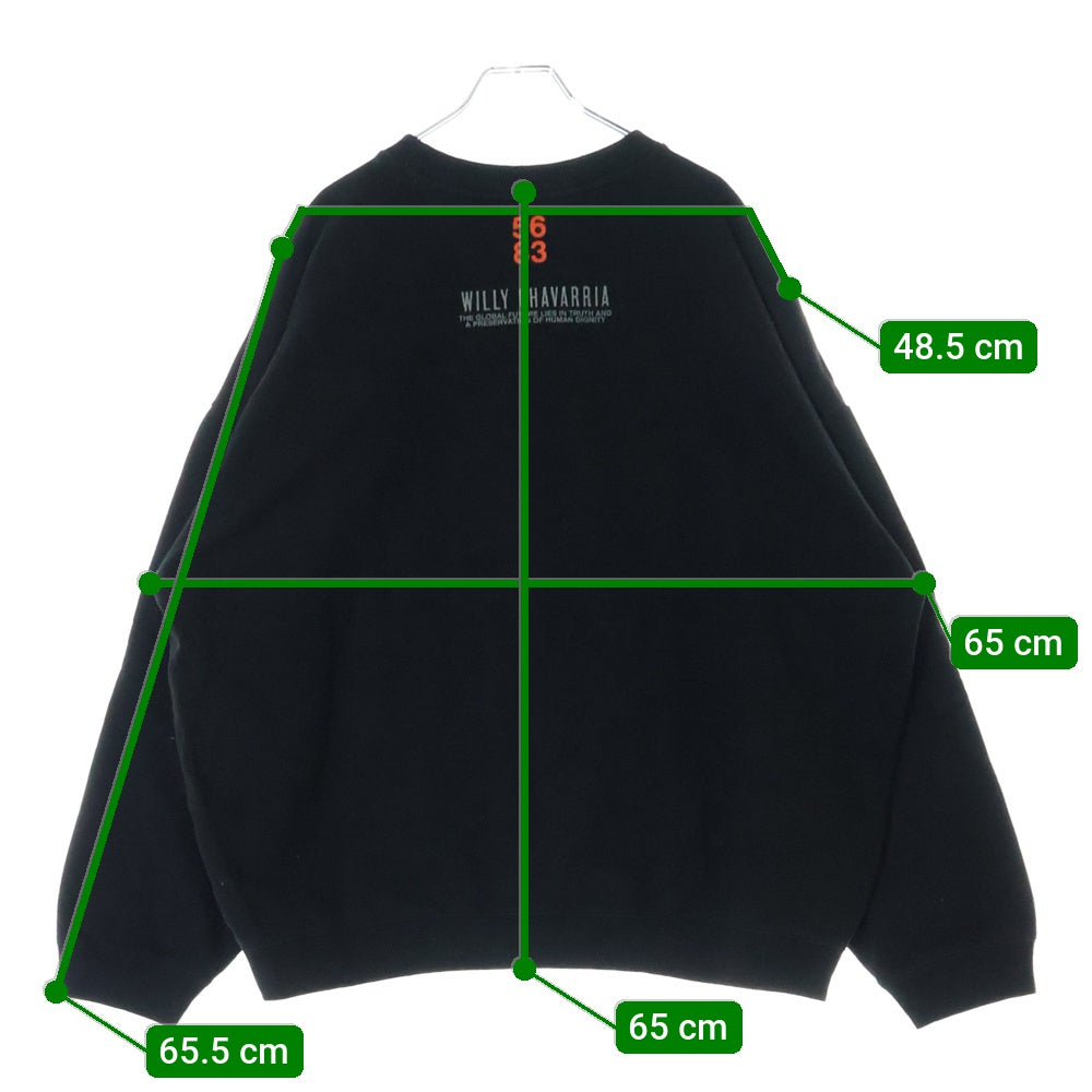WILLY CHAVARRIA(ウィリーチャバリア) CREW NECK SWEATSHIRT 両面プリント クルーネック スウェット トレーナー ブラック FW18 NY005