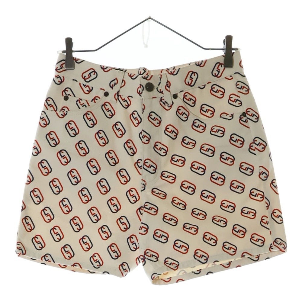 GUCCI(グッチ) インターロッキングG GGロゴ総柄 デニムショートパンツ ハーフパンツ ホワイト 544688-XDAQ0