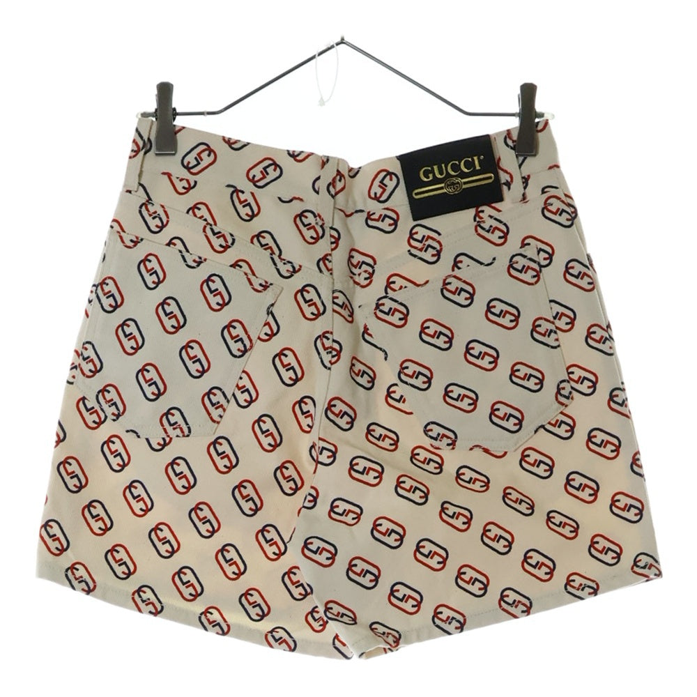 GUCCI(グッチ) インターロッキングG GGロゴ総柄 デニムショートパンツ ハーフパンツ ホワイト 544688-XDAQ0
