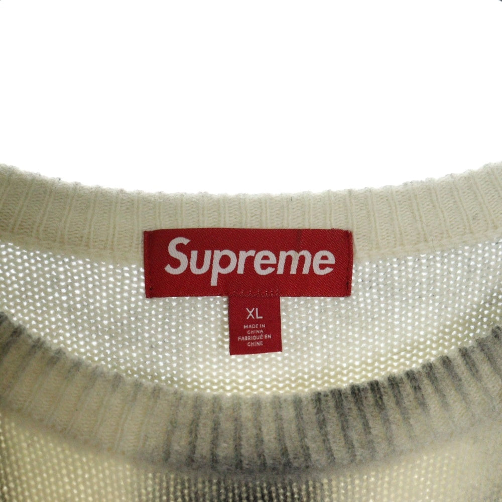SUPREME(シュプリーム) 23AW Blurred Logo Sweater ブラードロゴ ウール混ニットセーター ベージュ/グレー
