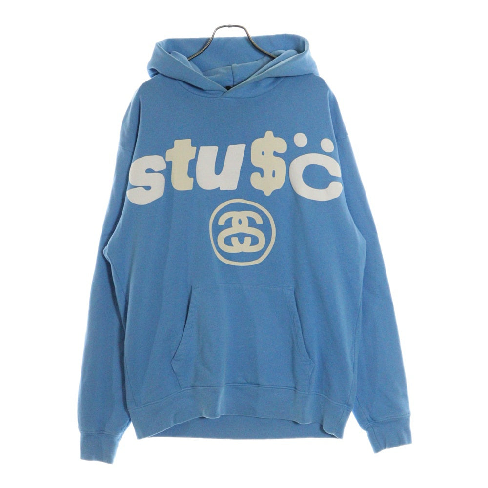 STUSSY(ステューシー) ×CPFM 8 BALL PIGMENT DYED HOODIE カクタスプリントフリーマーケット 8ボールプリント ピグメントダイ スウェットプルオーバーパーカー フーディー ブルー