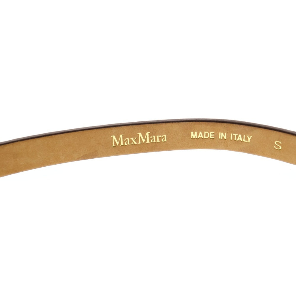 MaxMara(マックスマーラ) ムグラツィアータ スタンプド エキゾチック Mロゴバックル レザー ナローベルト レディース ブラウン