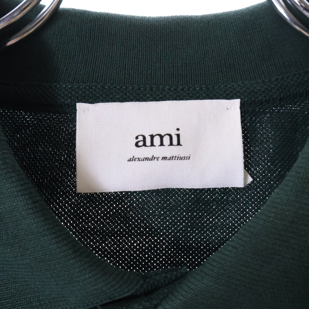 AMI Alexandre Mattiussi(アミアレクサンドルマテュッシ) フロントワンポイントロゴ コットン 半袖ポロシャツ グリーン E22HPL001.760