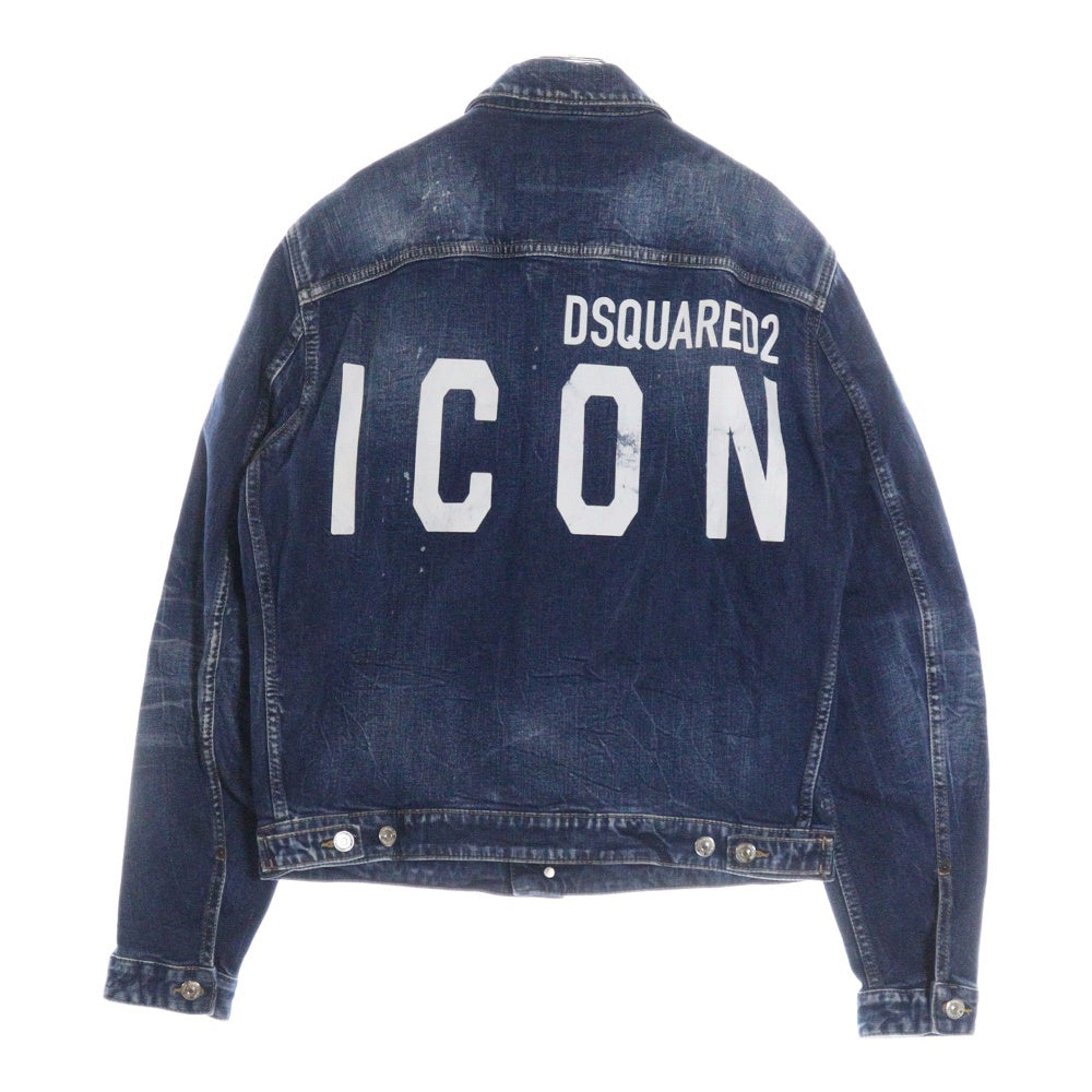 DSQUARED2(ディースクエアード) 20SS DAN JEAN JACKETS ダメージ加工 バックプリント ダン デニム トラッカージャケット インディゴ S79AM0001 S30663
