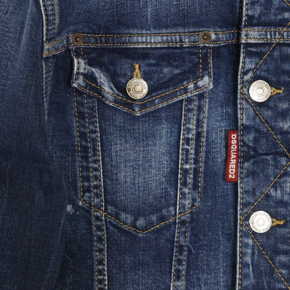 DSQUARED2(ディースクエアード) 20SS DAN JEAN JACKETS ダメージ加工 バックプリント ダン デニム トラッカージャケット インディゴ S79AM0001 S30663