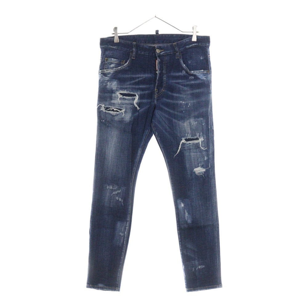 DSQUARED2(ディースクエアード) 21AW SKATER JEAN ダメージ加工 スケーター ボタンフライ デニム スキニーパンツ インディゴ S74LB0959 S30342