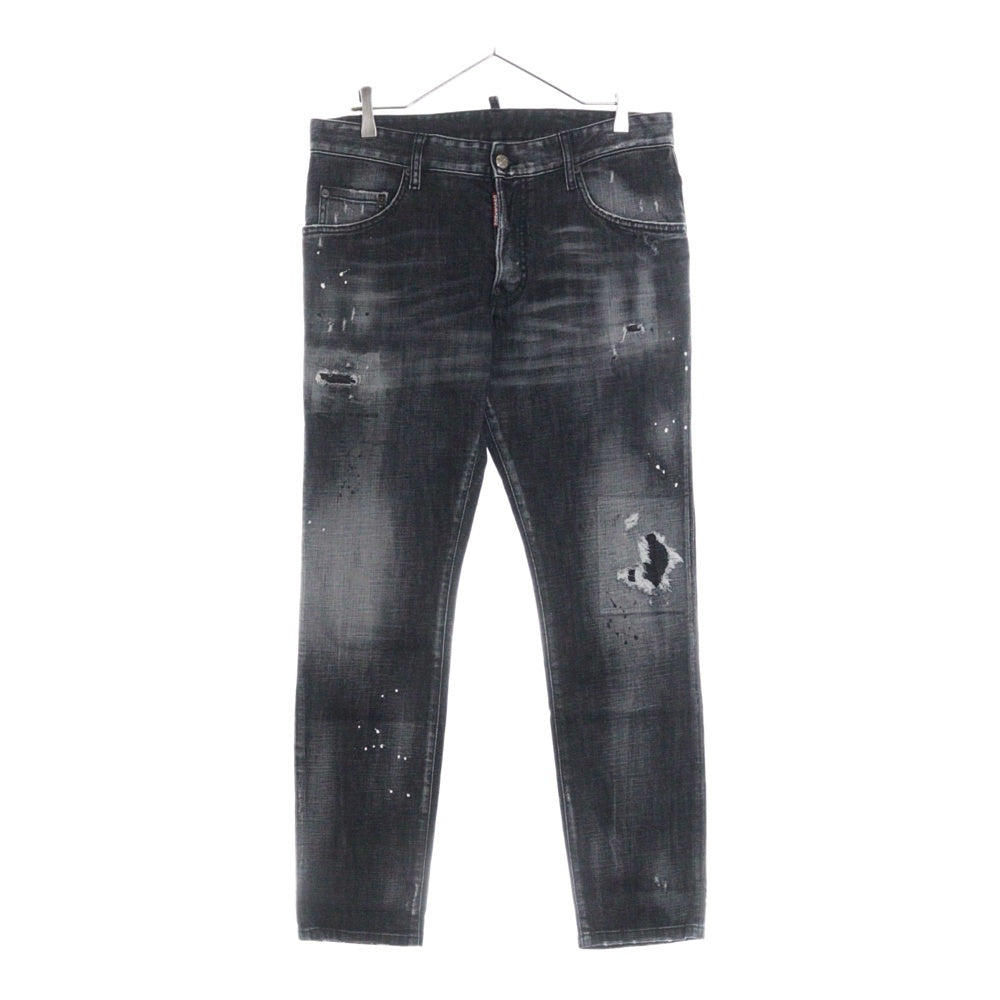 DSQUARED2(ディースクエアード) 22SS SKATER JEAN ダメージ加工 スケーター ボタンフライ デニム スキニーパンツ ブラック S74LB1039 S30357