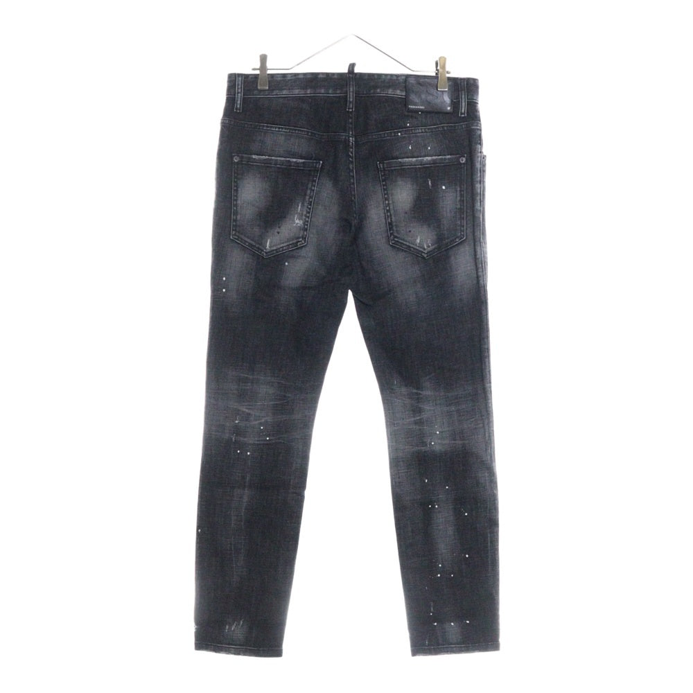 DSQUARED2(ディースクエアード) 22SS SKATER JEAN ダメージ加工 スケーター ボタンフライ デニム スキニーパンツ ブラック S74LB1039 S30357