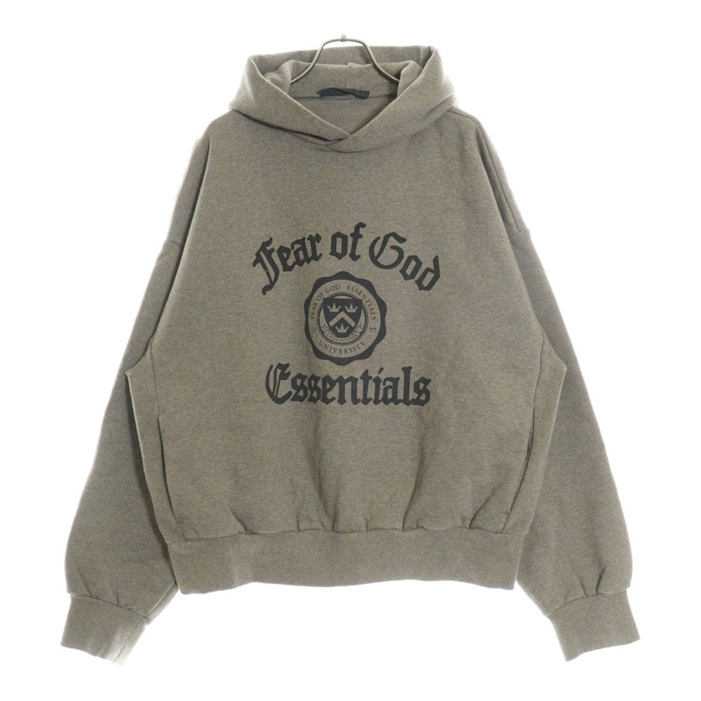 FEAR OF GOD ESSENTIALS(フィアオブゴッド エッセンシャルズ) 24AW HEAVY FLEECE VINTAGE SHRUNKEN HOODIE フロントプリントプルオーバーパーカー ヘザーグレー