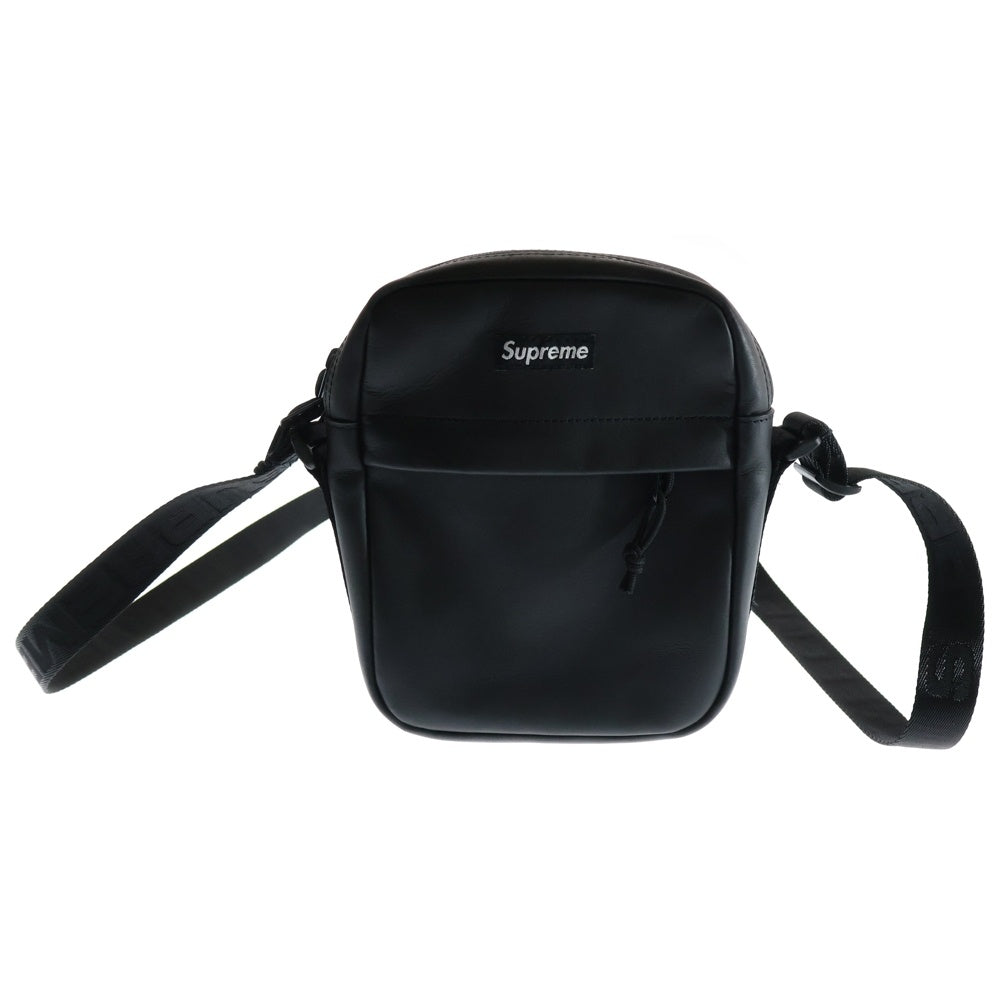 SUPREME(シュプリーム) 23AW Leather Shoulder Bag ボックスロゴ刺繍 レザー ショルダー バッグ ブラック