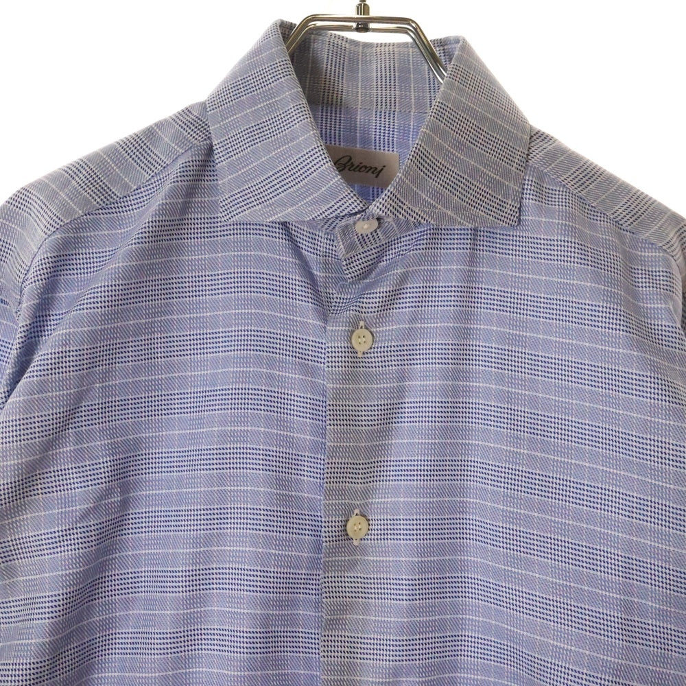 Brioni(ブリオーニ) イタリア製 チェック柄 ワイドカラー コットン 長袖シャツ ブルー
