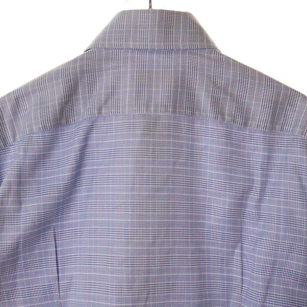 Brioni(ブリオーニ) イタリア製 チェック柄 ワイドカラー コットン 長袖シャツ ブルー